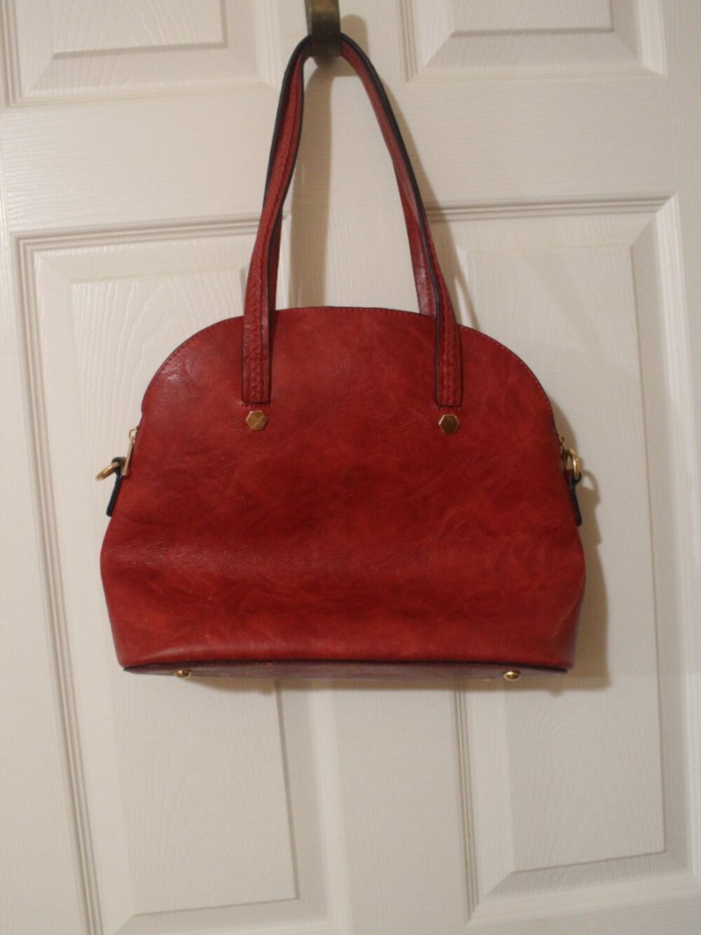 Red Domed Satchel with Gold-Tone Hardware